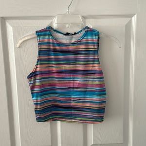 Cropped rainbow striped BooHoo top